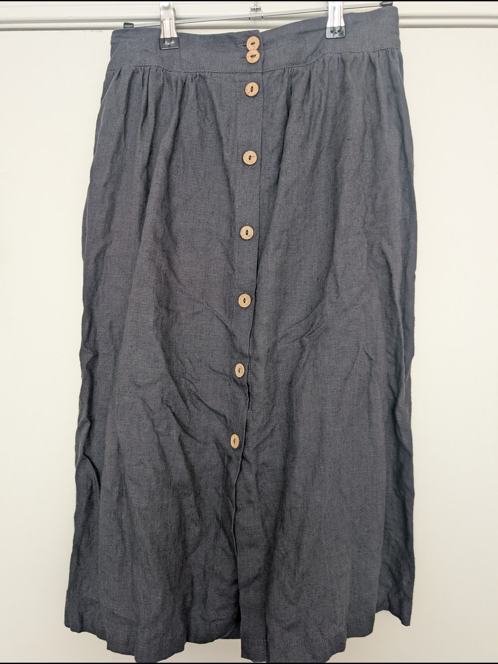Old Linen Mill Button-Front Navy/Gray Skirt M/L 100% Lithuanian Linen